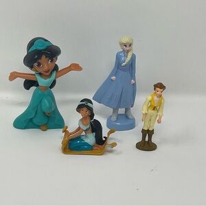 Lot of 4 Disney Princess Figures: Jasmine, Elsa, Belle & Prince Cake Toppers